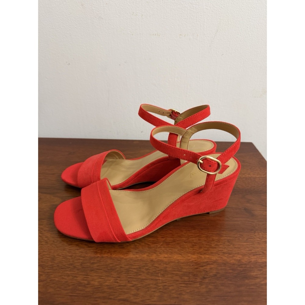 J.Crew Women's Red Wedge Sandals Belvedere Open Toe Buckle Suede Size 9.5 $138